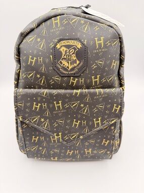 Harry Potter Hogwarts And Deathly Hallows themed print Backpack Faux Leather NEW